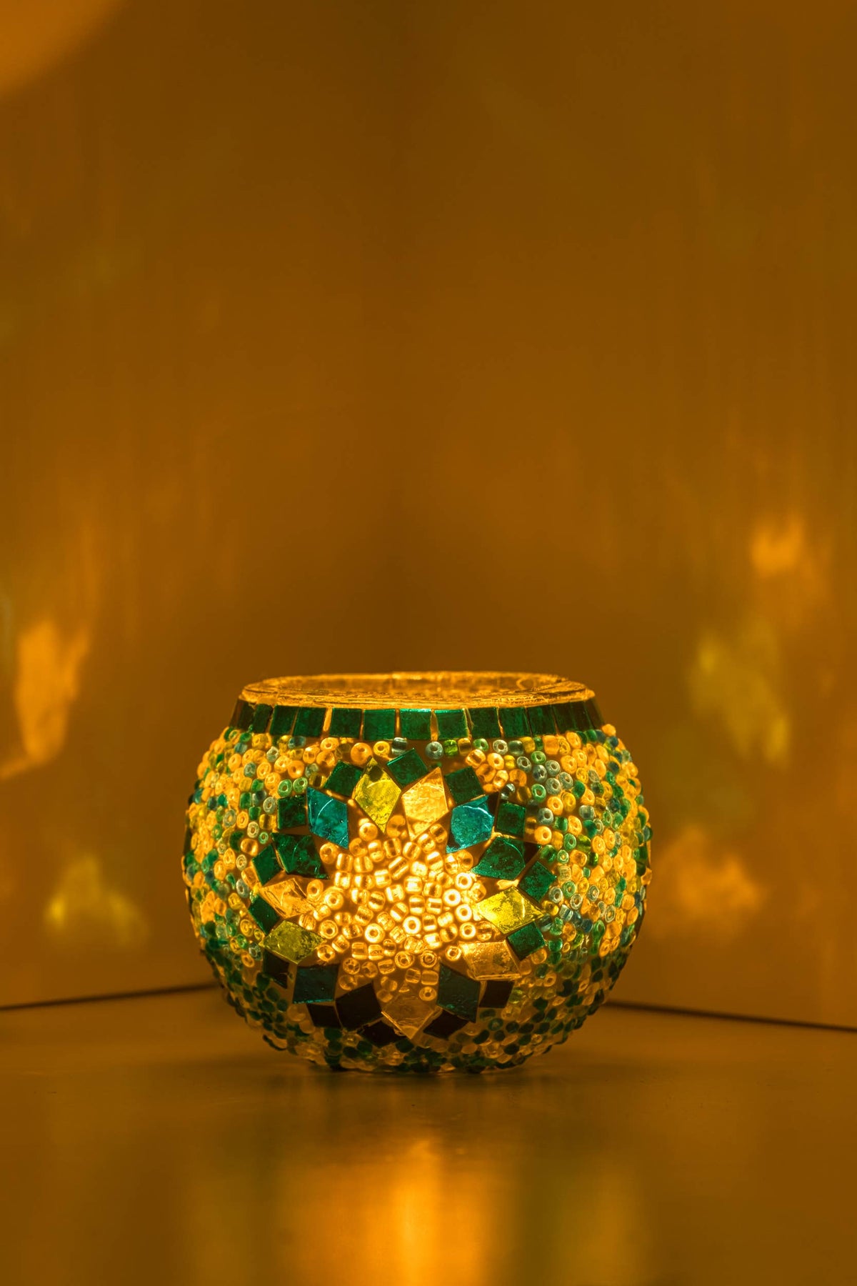 KAFTHAN Large Mosaic Glass Candle Holder: Turquoise Triple Circle
