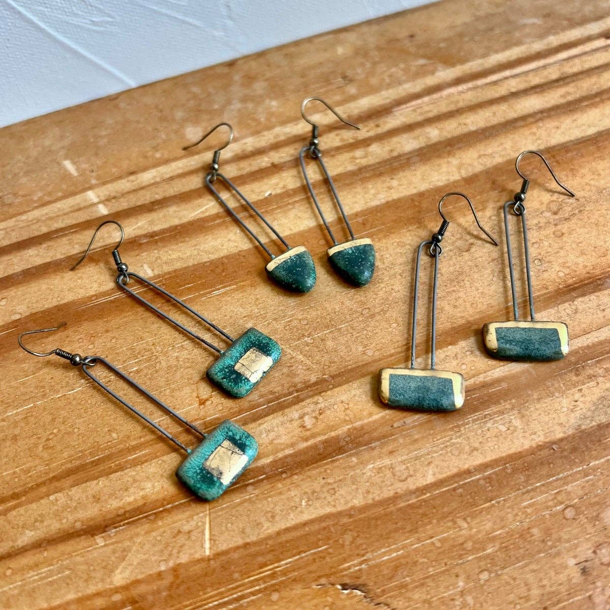 Gold Lined Ocean View Rectangle Earrings