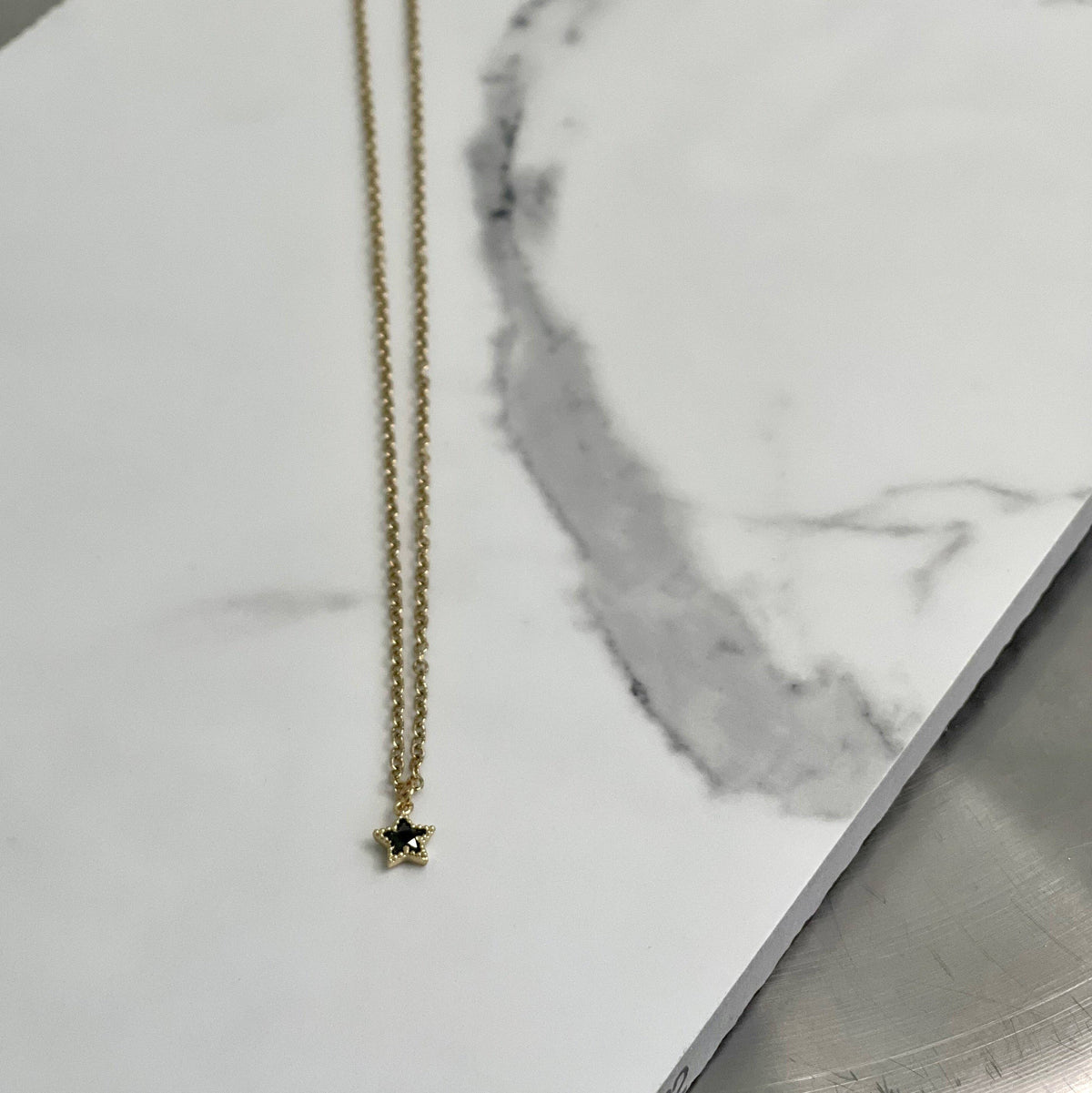 Black Pave Crystal Tiny Star Gold Necklace
