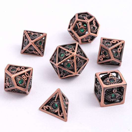 MINI Dragon's Eye Hollow Metal Dice Set - Emerald Green
