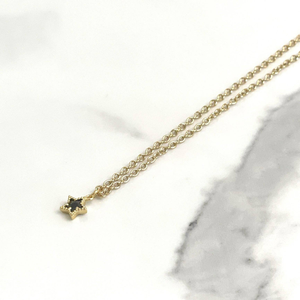 Black Pave Crystal Tiny Star Gold Necklace