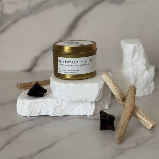 Sandalwood + Amber 6oz Gold Tin Candle