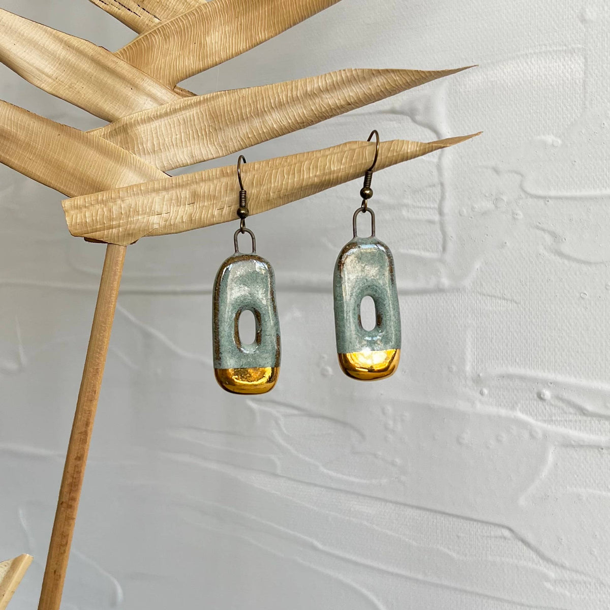 Gold Dipped Turquoise Abstract Hoop Ceramic Earrings