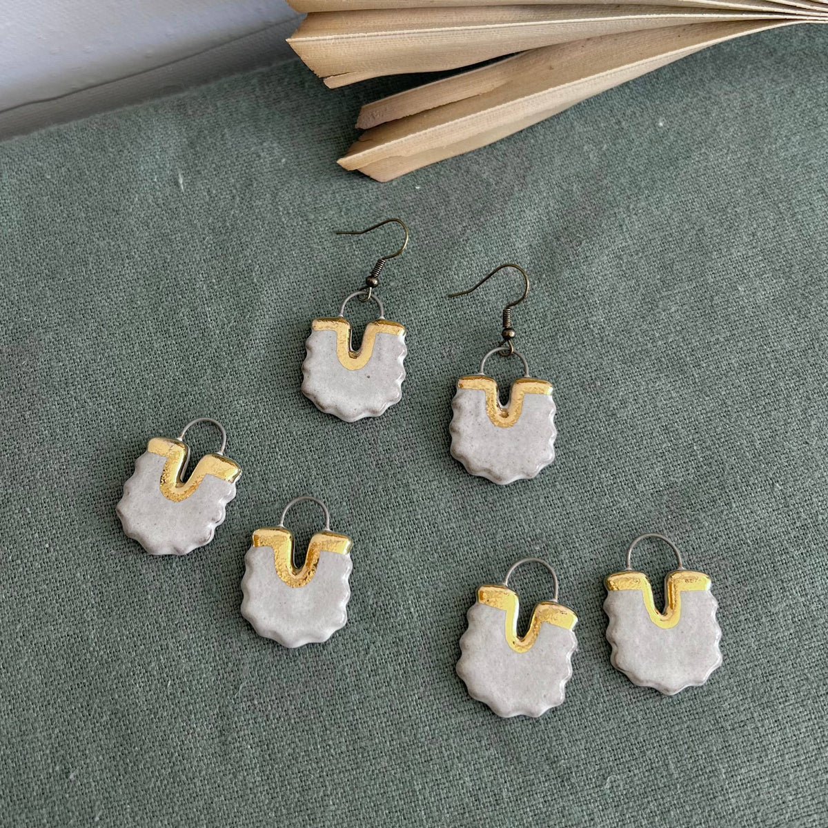 Scalloped White Ceramic Earrings