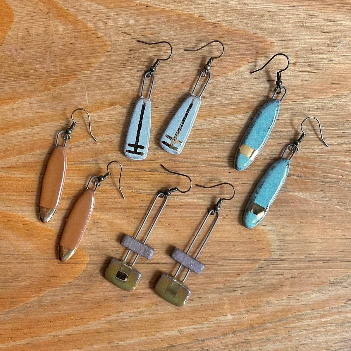 Two Tone Olive and Natural Clay Earrings
