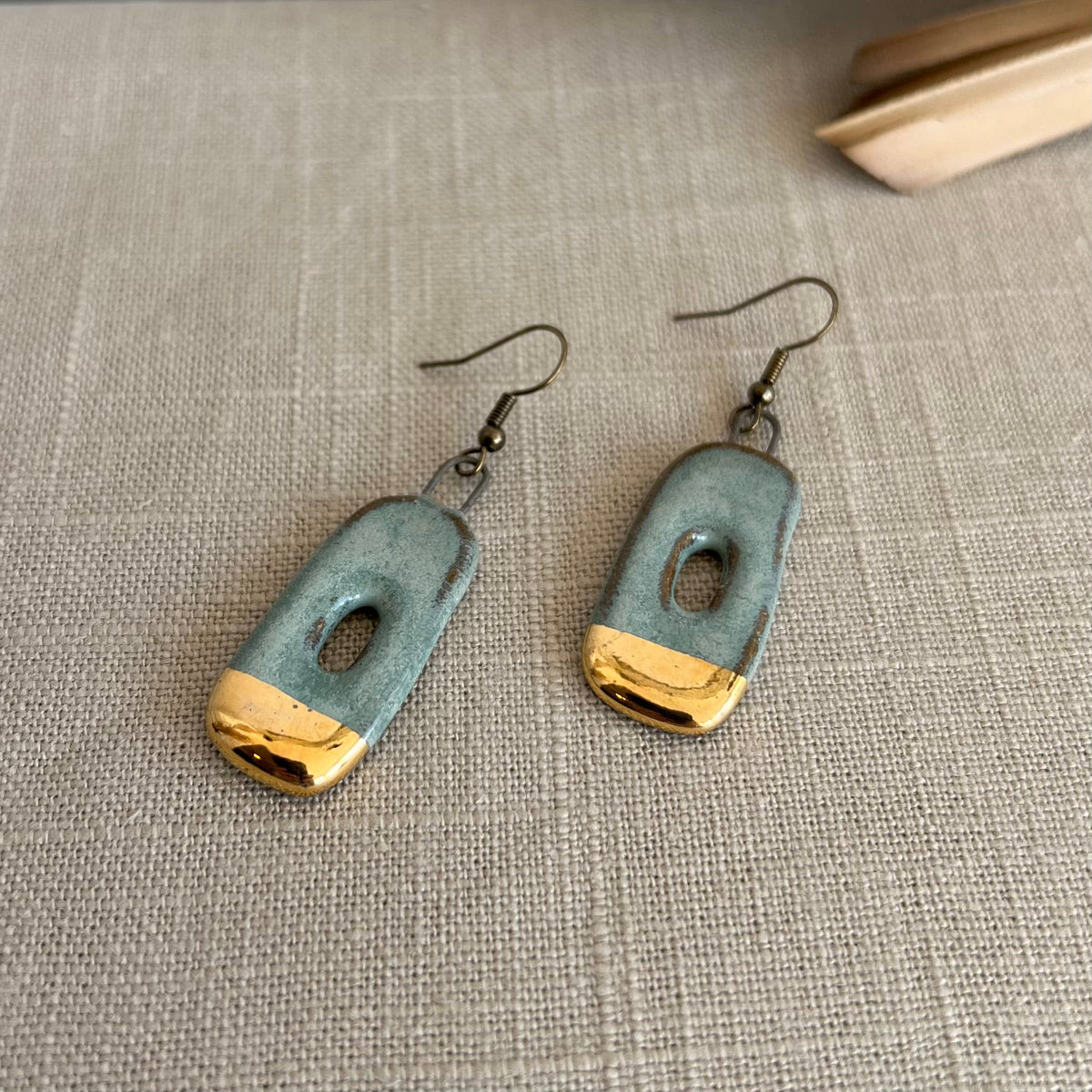 Gold Dipped Turquoise Abstract Hoop Ceramic Earrings