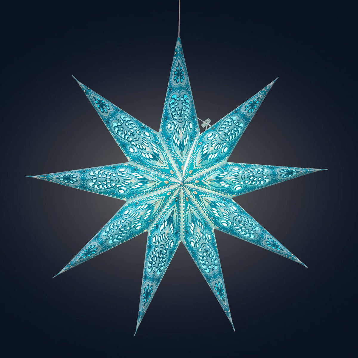 Phoenix ~ 9P, 25&quot; Turquoise Glitter Paper Star Lantern Light
