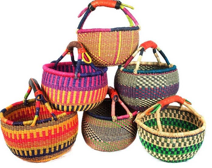 Small African Market Basket Ghana Bolga Assorted 9&quot;-11&quot; Acr