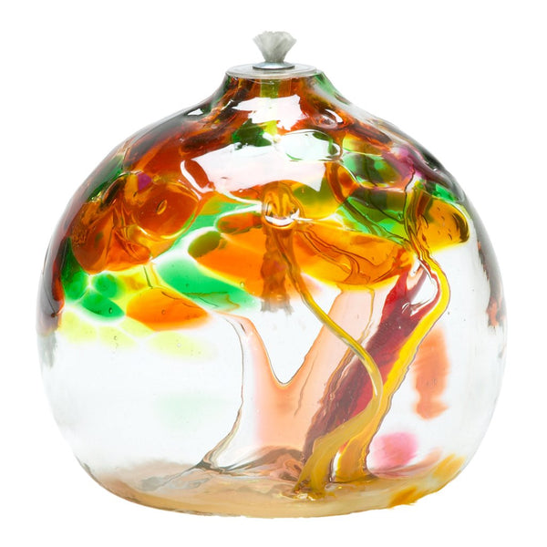 Blown Glass Oil Lamp by Kitras Art Glass Autumn Colors SilverFire