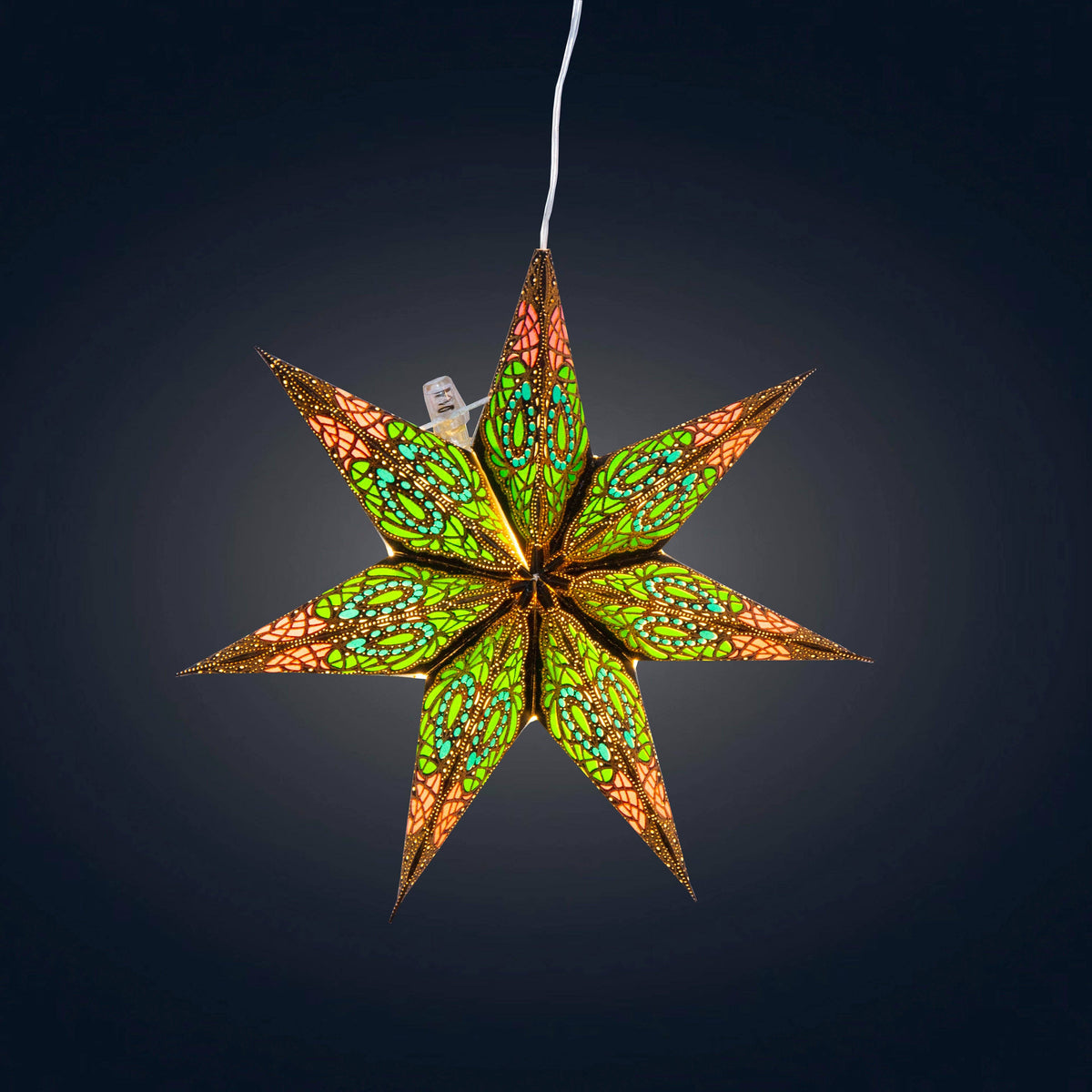 Fe Spring 7 Pointer 8 inch - black / green / blue / pink Paper Star Lantern Light