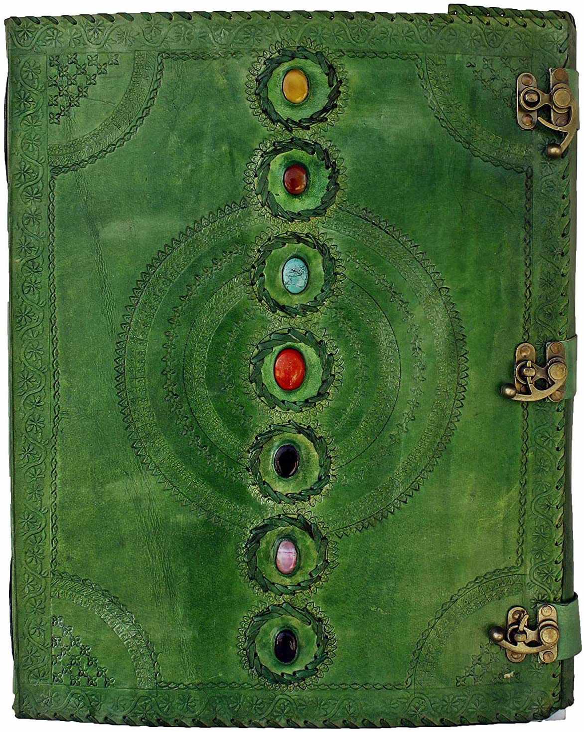 Chakra Stone Embossed Handmade Jumbo Leather Journal