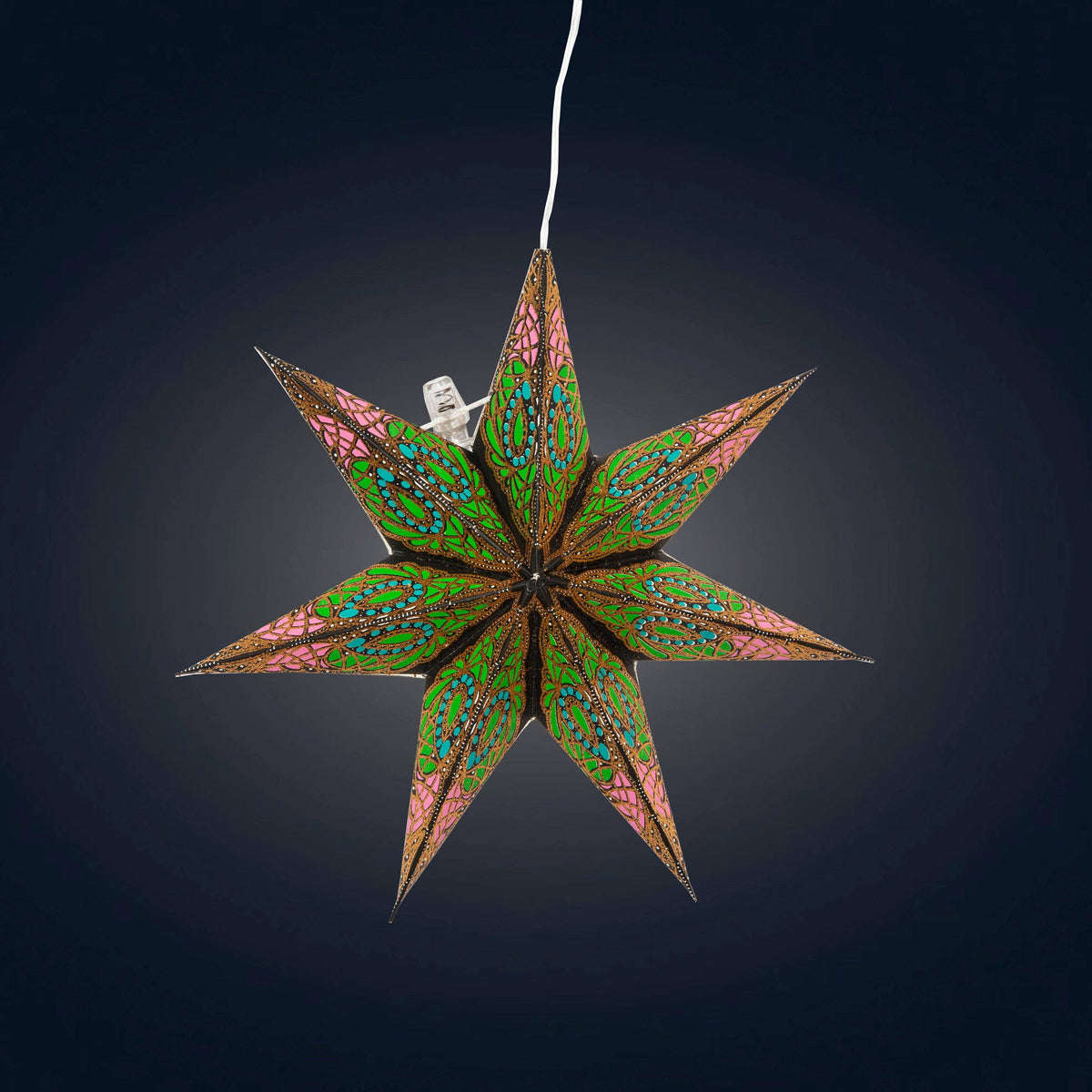 Fe Spring 7 Pointer 8 inch - black / green / blue / pink Paper Star Lantern Light