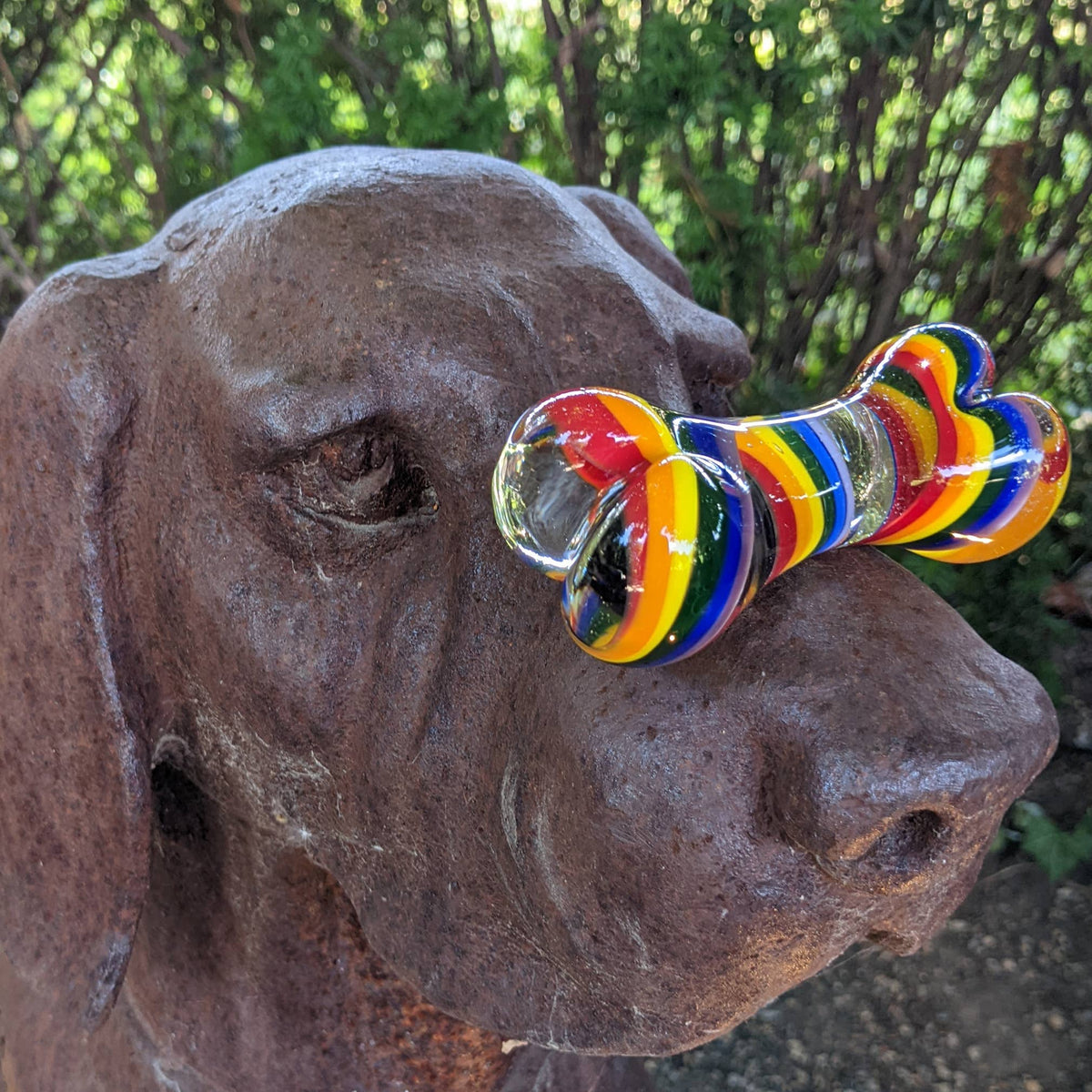 Glass Dog Bone - Rainbow Rainbone