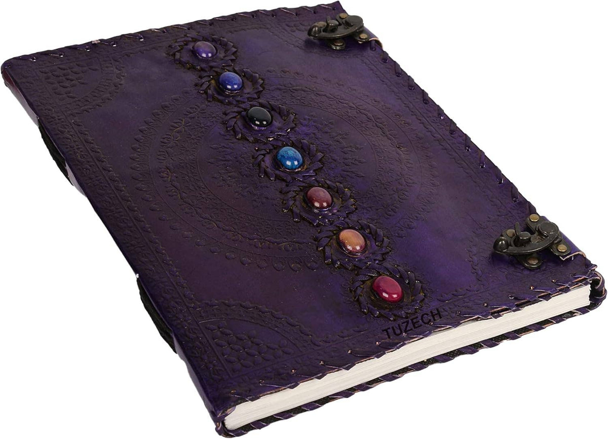 Chakra Stone Embossed Handmade Jumbo Leather Journal