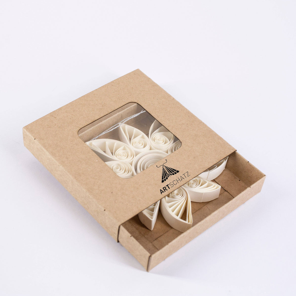 Quilling Snowflake "Aubin"  white with silver glitter - 4 inch Ø | Christmas / Winter