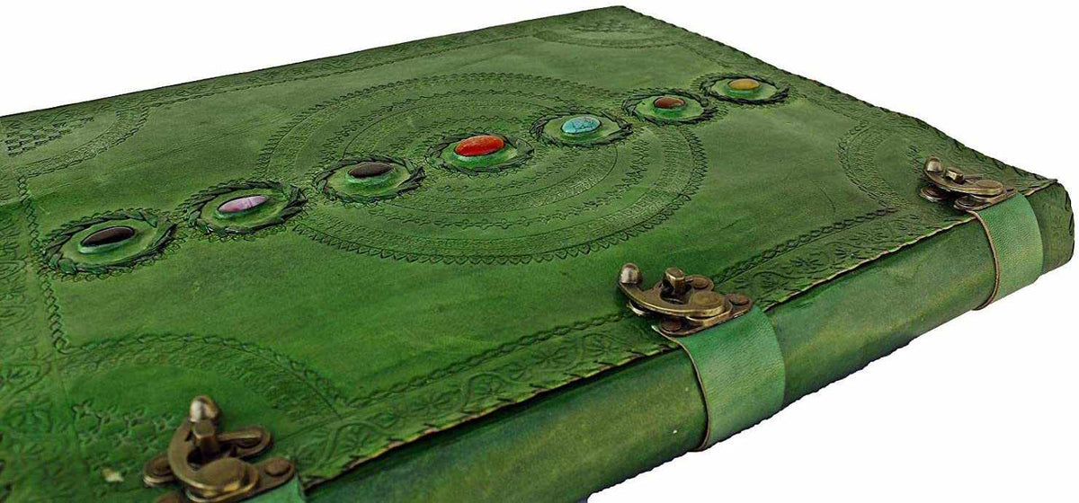 Chakra Stone Embossed Handmade Jumbo Leather Journal