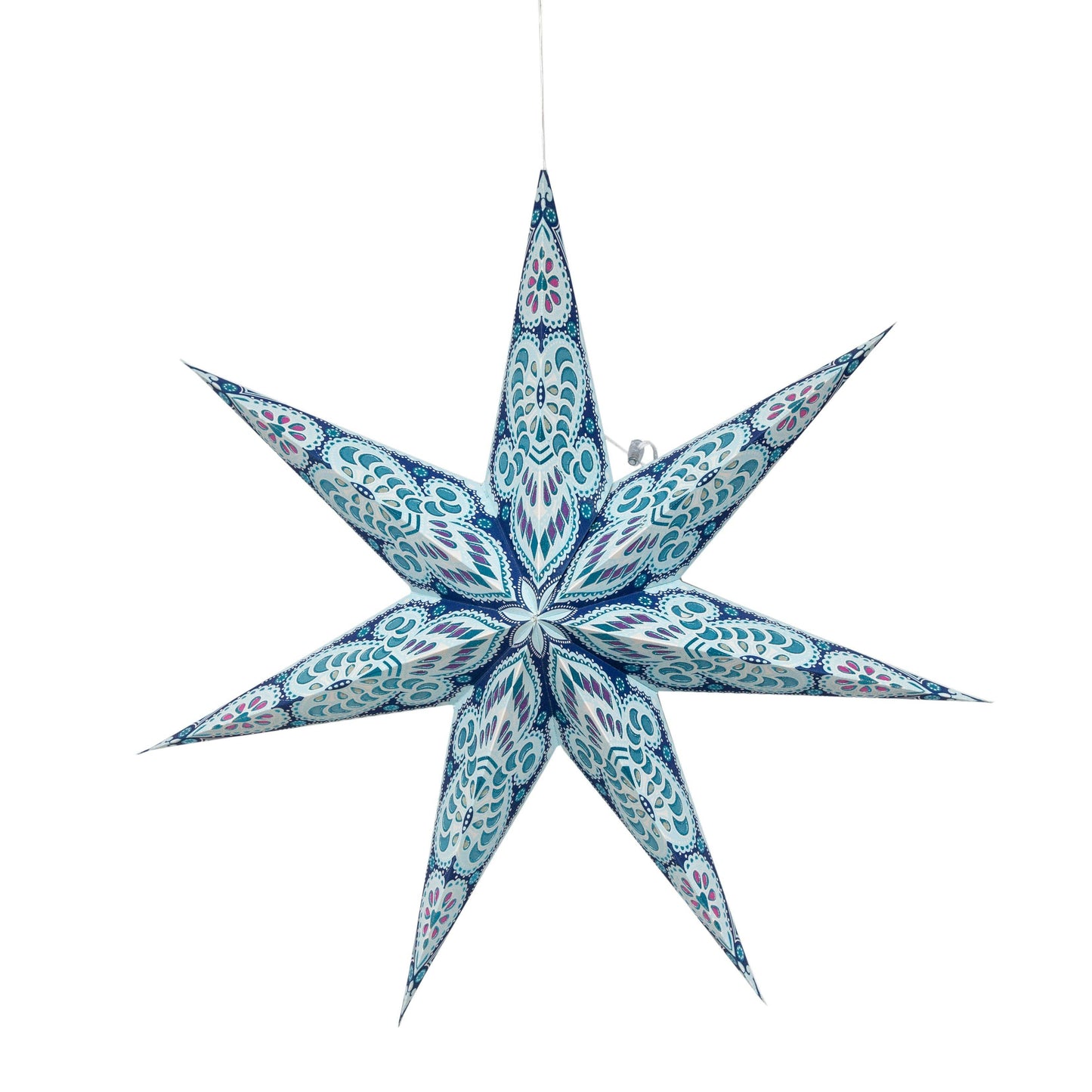 Phoenix 7 Point 23" Turquoise w/ Glitter Paper Star Lantern Light