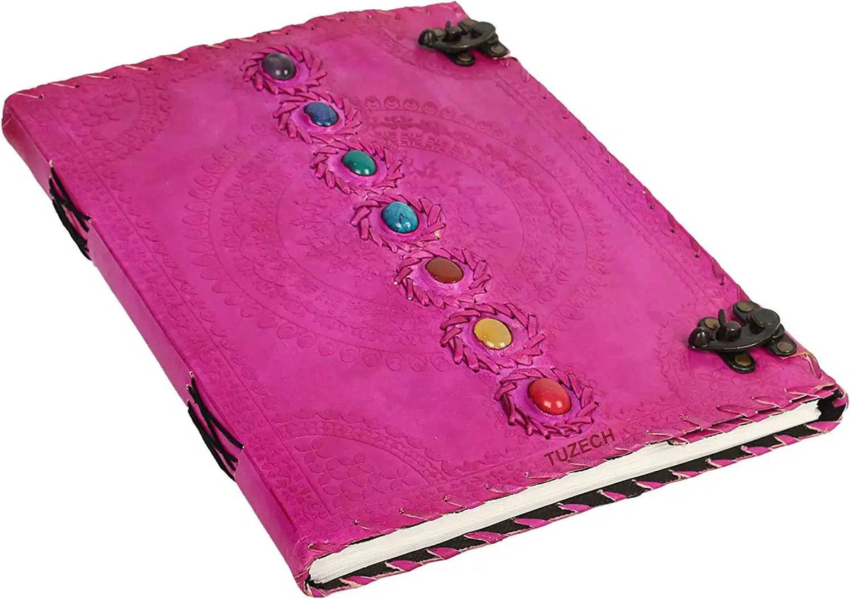 Chakra Stone Embossed Handmade Jumbo Leather Journal