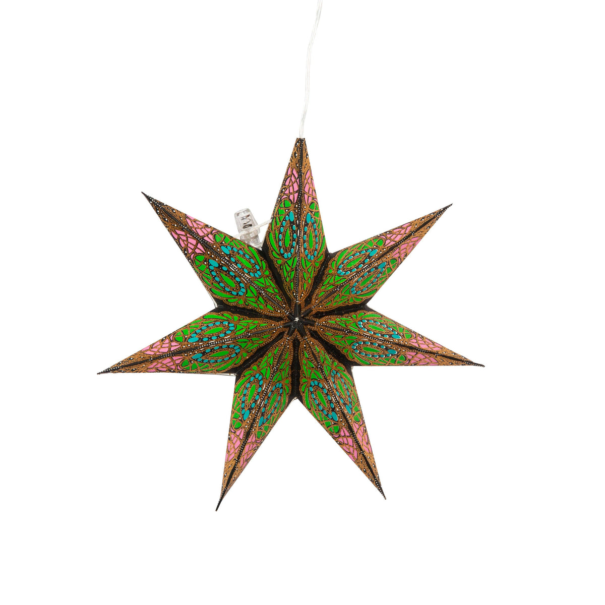 Fe Spring 7 Pointer 8 inch - black / green / blue / pink Paper Star Lantern Light