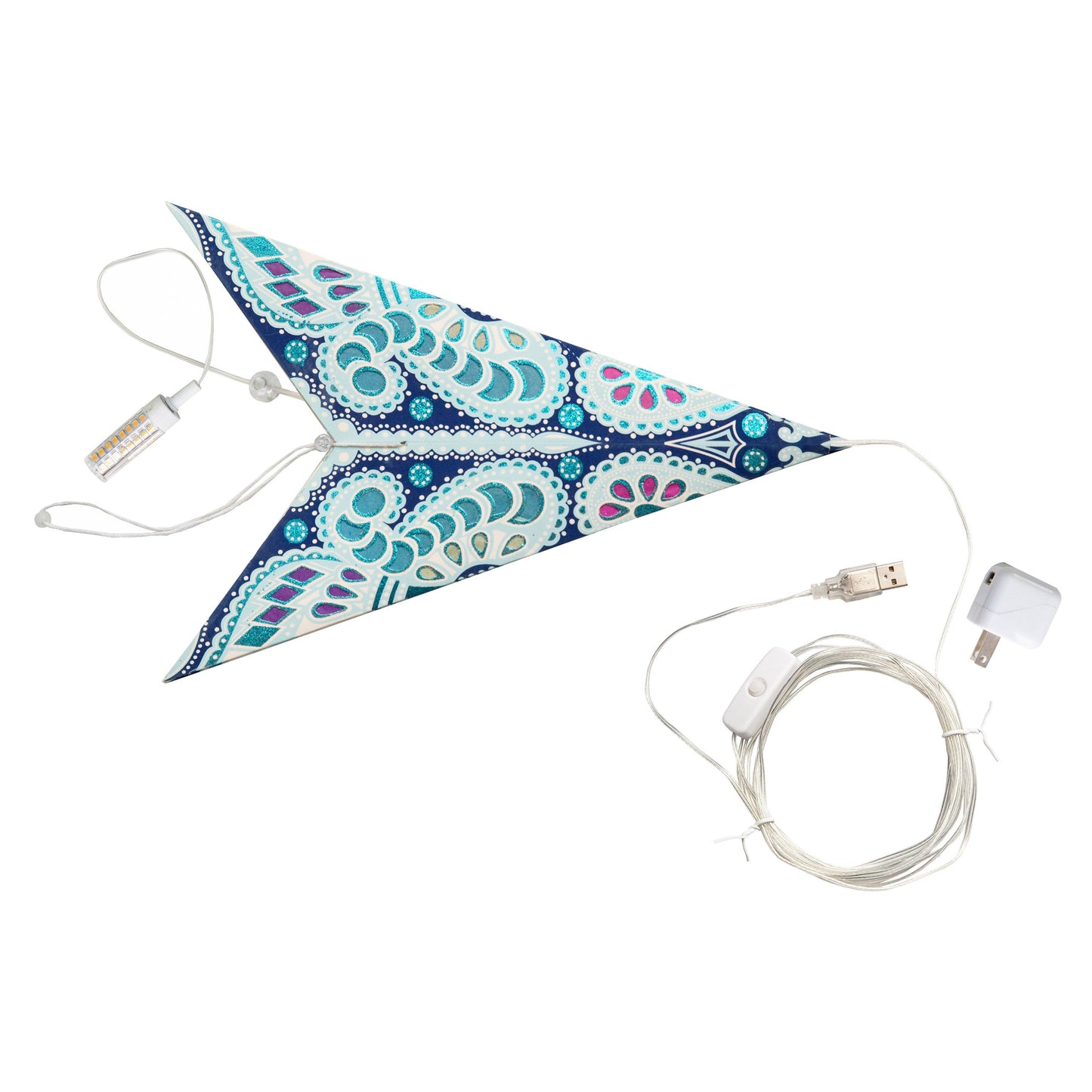 Phoenix 7 Point 23" Turquoise w/ Glitter Paper Star Lantern Light