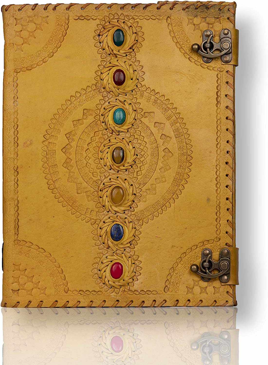 Chakra Stone Embossed Handmade Jumbo Leather Journal