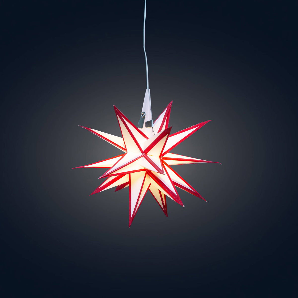 Moravian Mini Star White /Red Paper Star Lantern Light, ~ 7&quot;