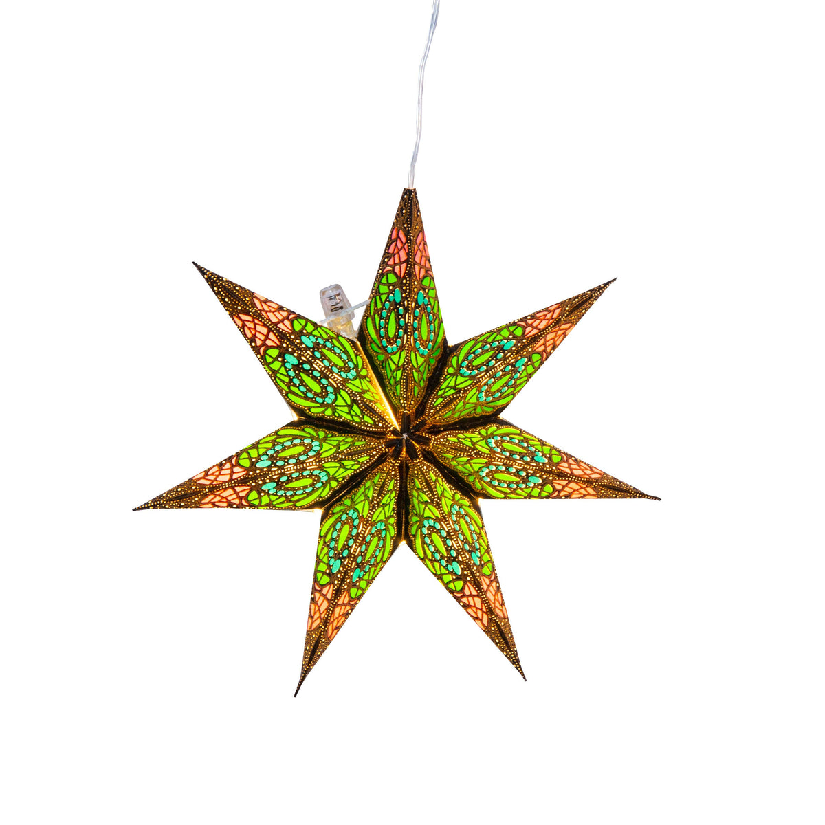 Fe Spring 7 Pointer 8 inch - black / green / blue / pink Paper Star Lantern Light