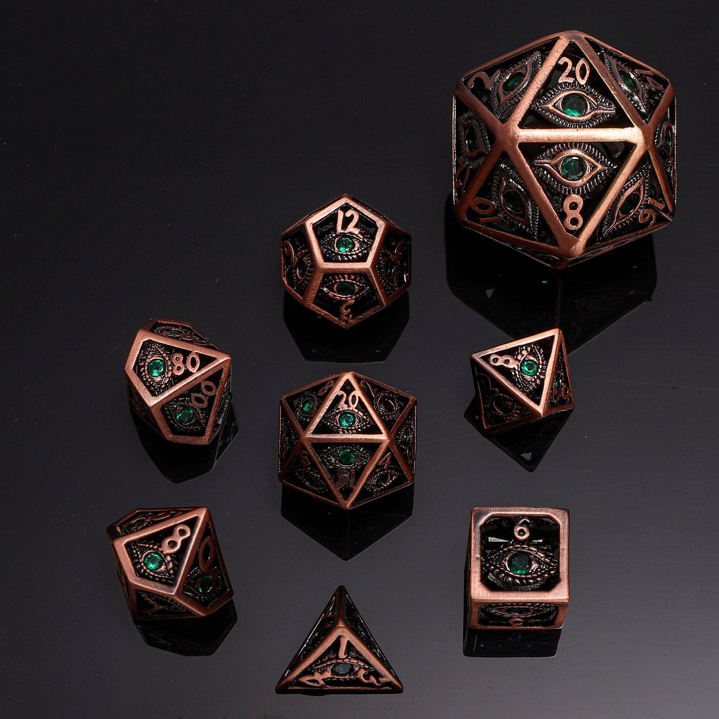 MINI Dragon's Eye Hollow Metal Dice Set - Emerald Green