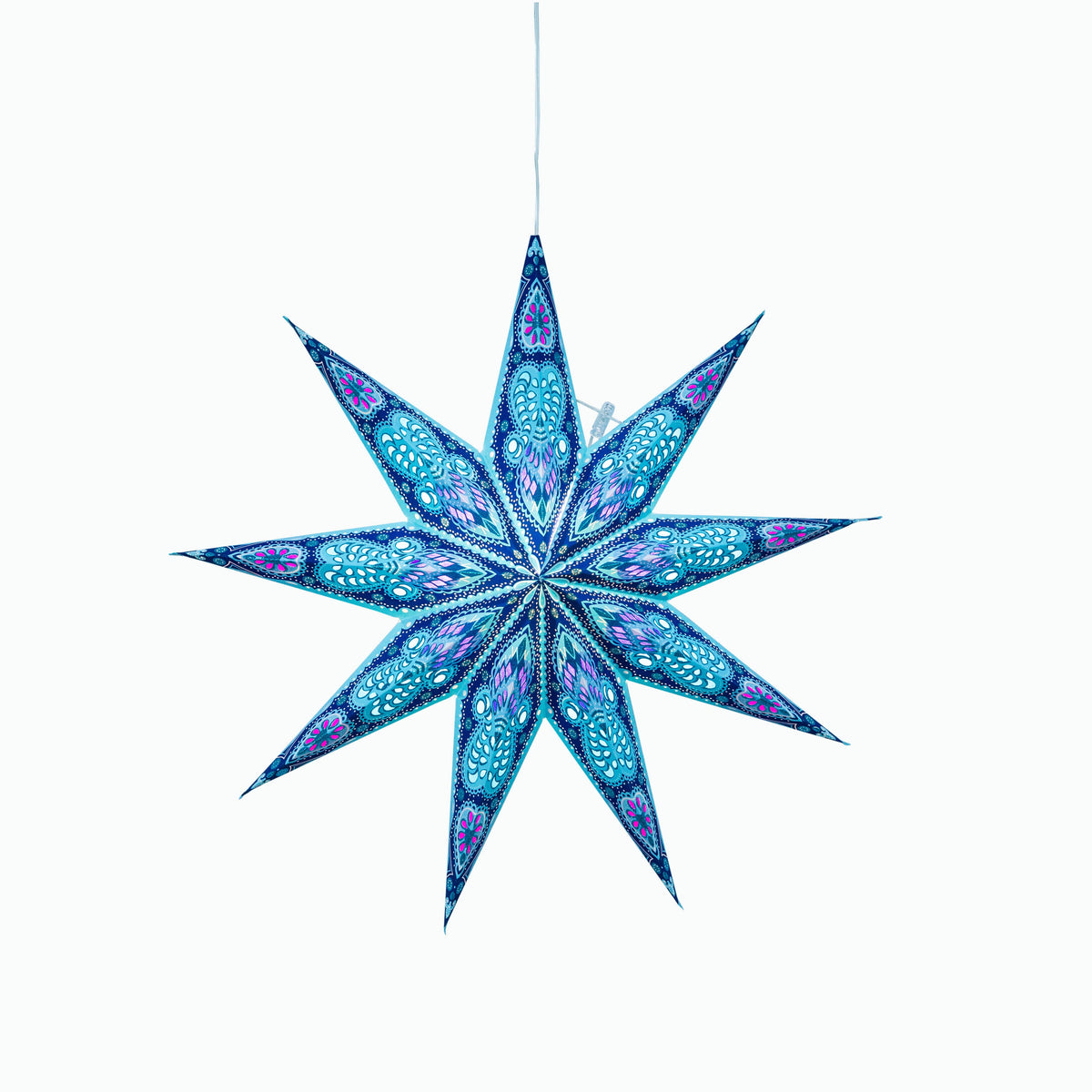 Phoenix ~ 9 Pointer, 17&quot;, Turquoise Paper Star Lantern Light