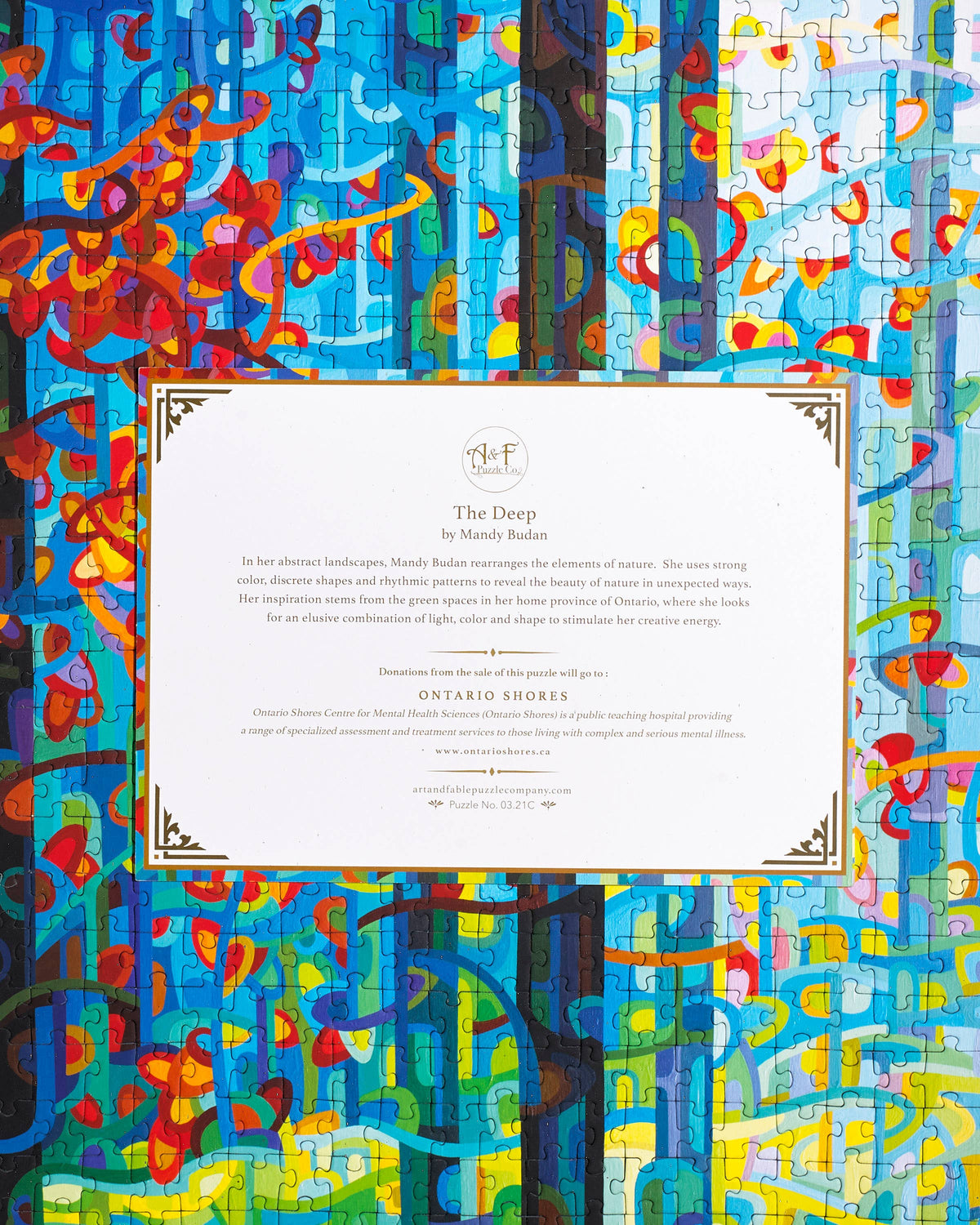 Colorful abstract design with a certificate overlay on a blue background