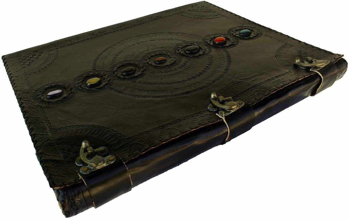Chakra Stone Embossed Handmade Jumbo Leather Journal