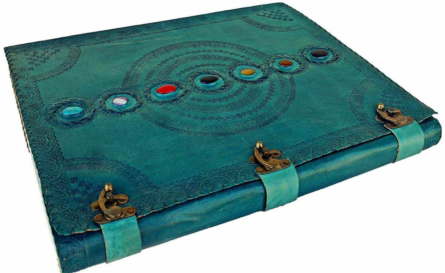 Chakra Stone Embossed Handmade Jumbo Leather Journal