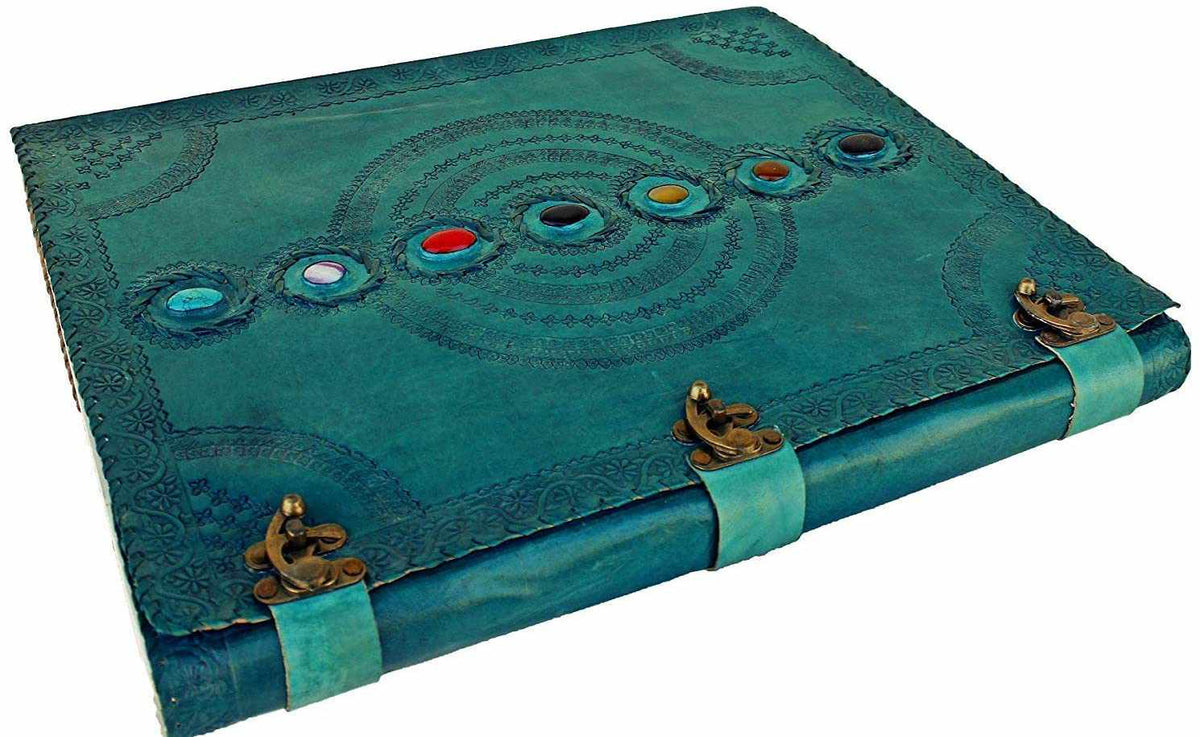 Chakra Stone Embossed Handmade Jumbo Leather Journal