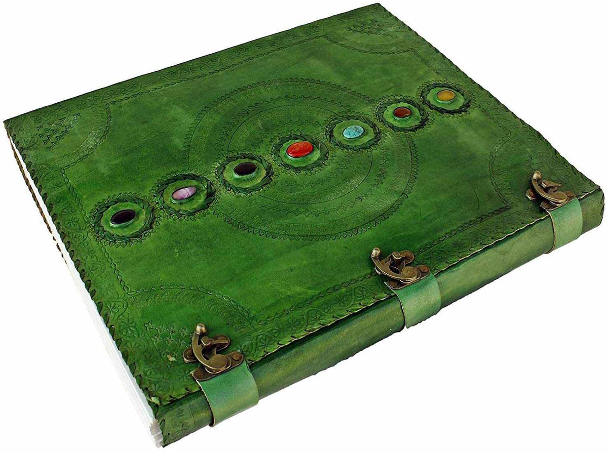 Chakra Stone Embossed Handmade Jumbo Leather Journal