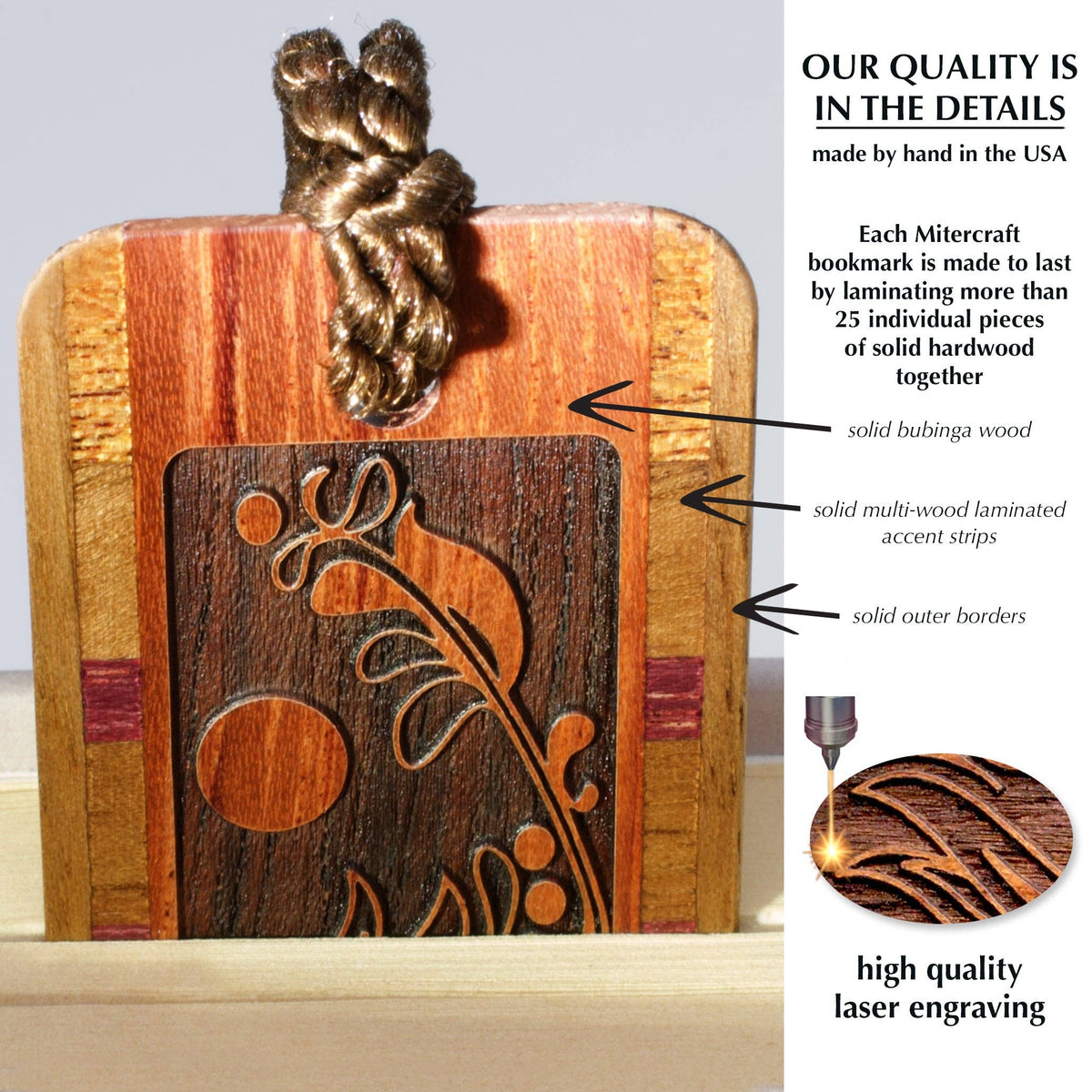 Elegant Engraved Handmade Wooden Bookmark