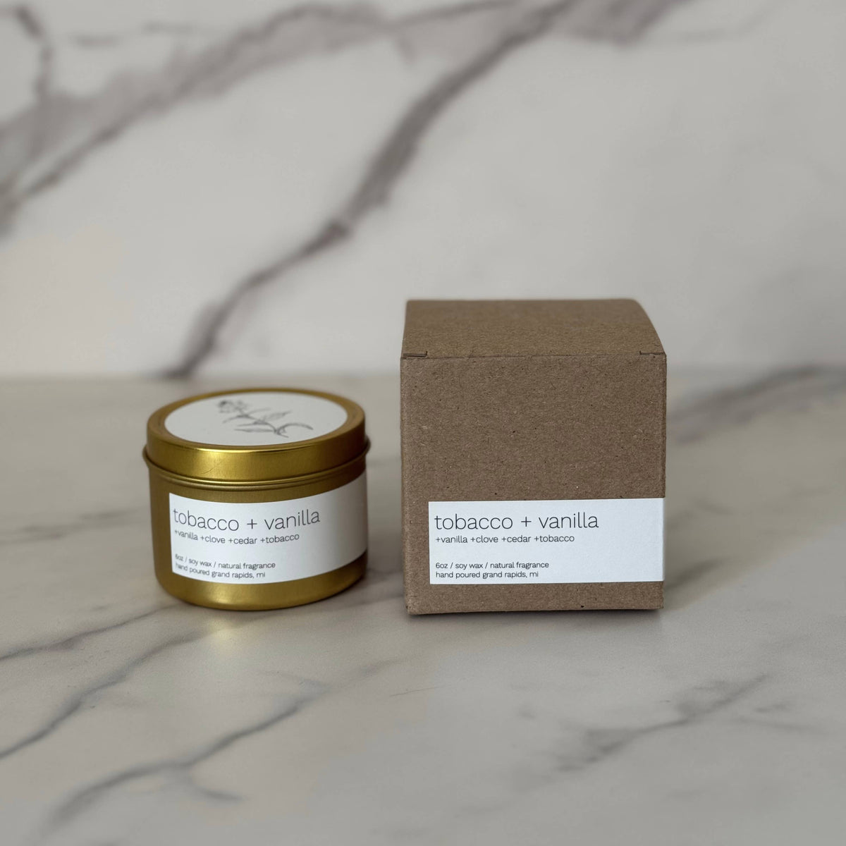 Tobacco + Vanilla 6oz Gold Tin Candle