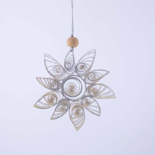 Quilling Snowflake "Aubin"  white with silver glitter - 4 inch Ø | Christmas / Winter