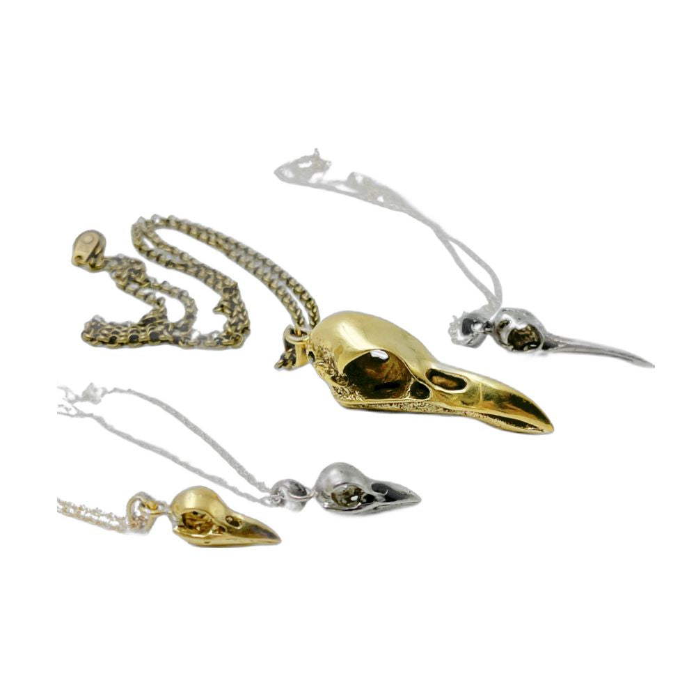 Raven Skull Pendant- Small gold toned bronze