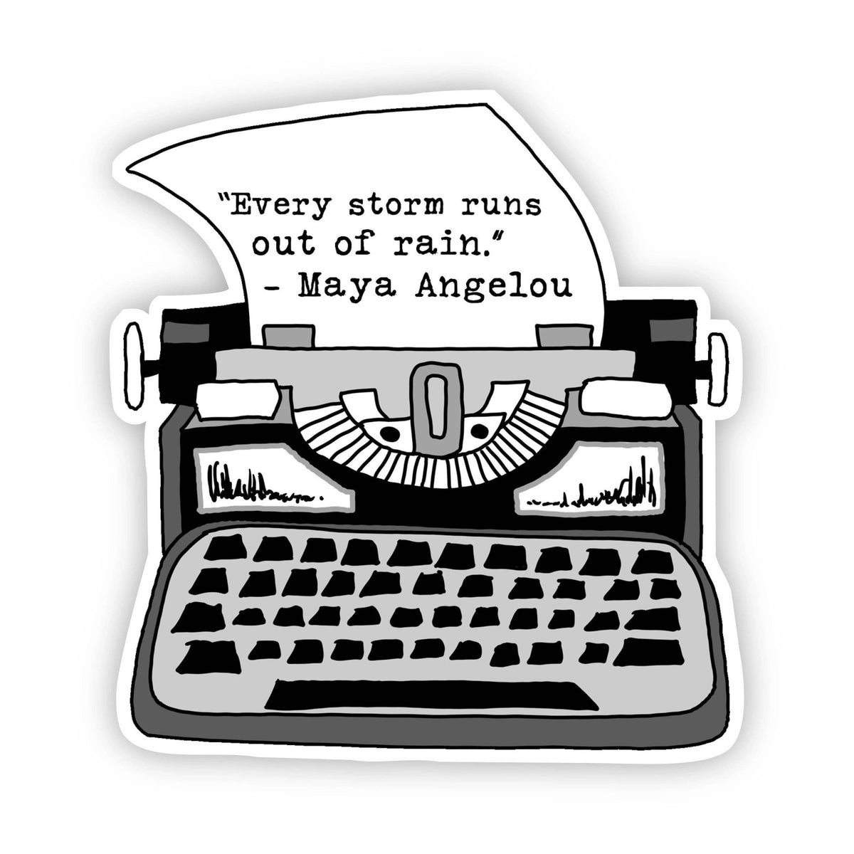 Typewriter with a quote by Maya Angelou on a white background