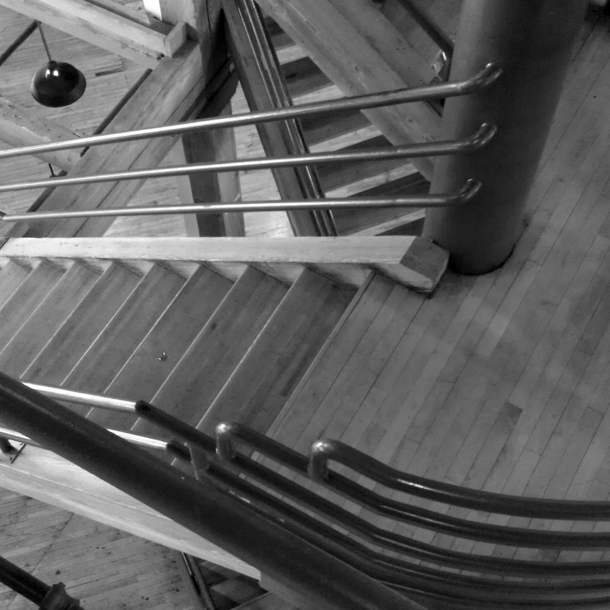 Photo of a portion of staircase inside HarbourFront Place, formerly the Story & Clark Piano Factory in Grand Haven, MI.