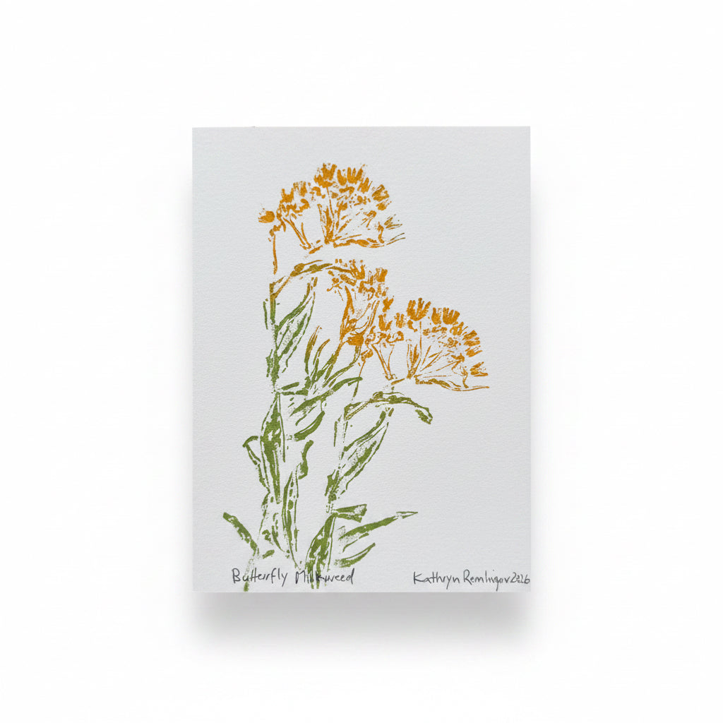 Card, Butterfly Milkweed, MI Native, Hand-pressed Botanical Print