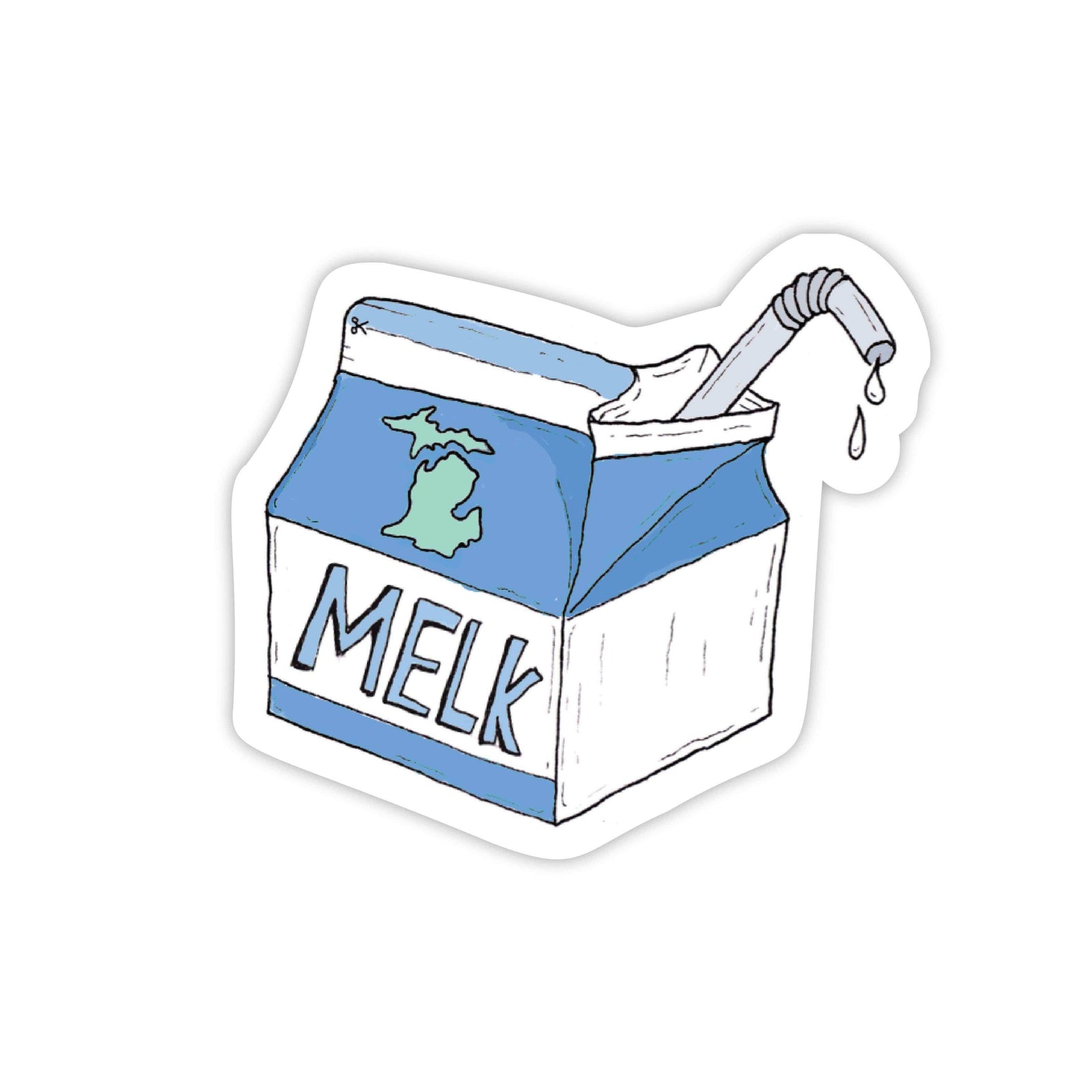 Cartoon-style milk carton with 'Melk' text on a white background