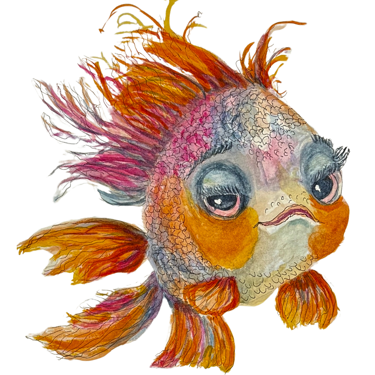 Colorful fish illustration with detailed scales and fins on a white background