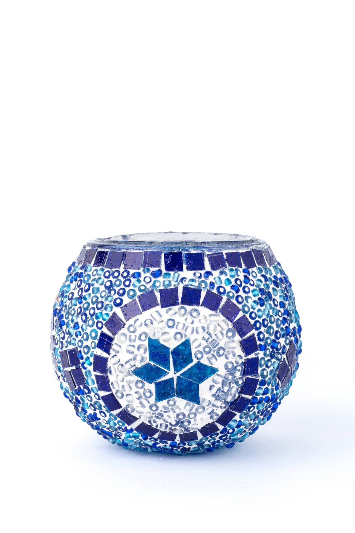 KAFTHAN Large Mosaic Glass Candle Holder: Multicolor Center Circle