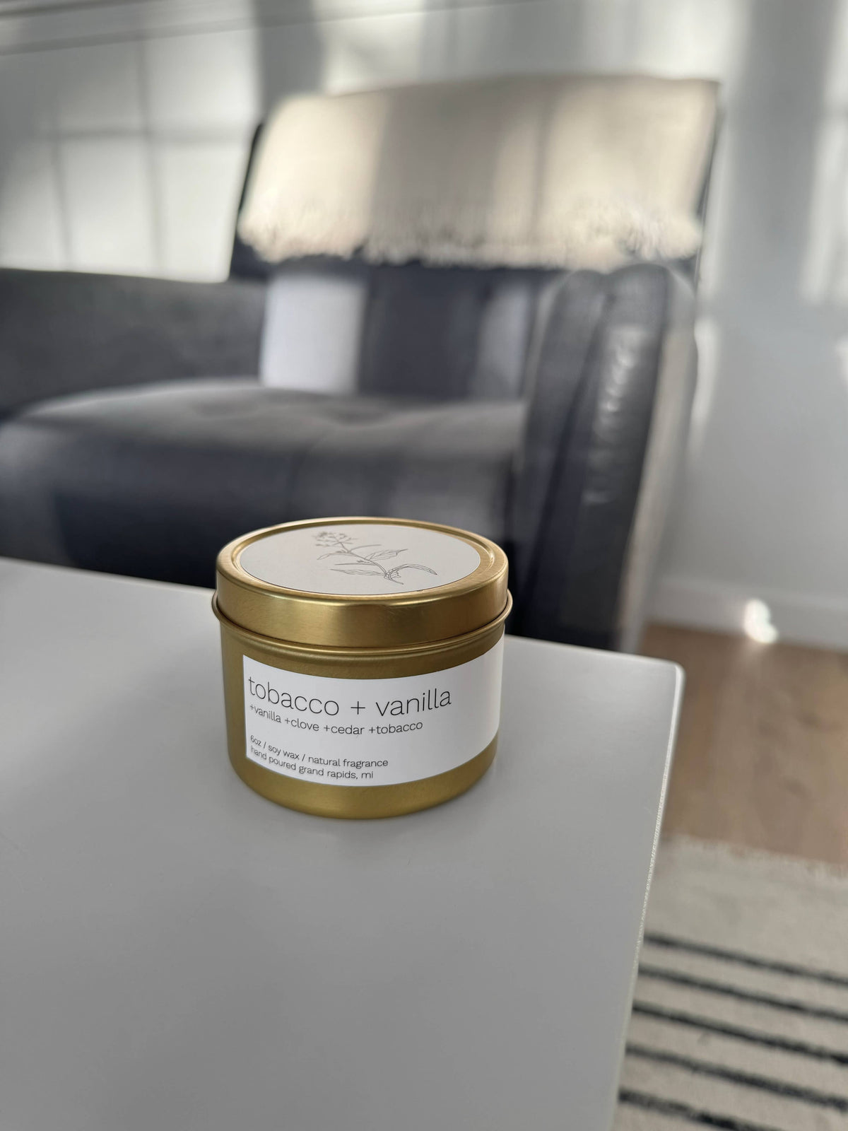 Tobacco + Vanilla 6oz Gold Tin Candle