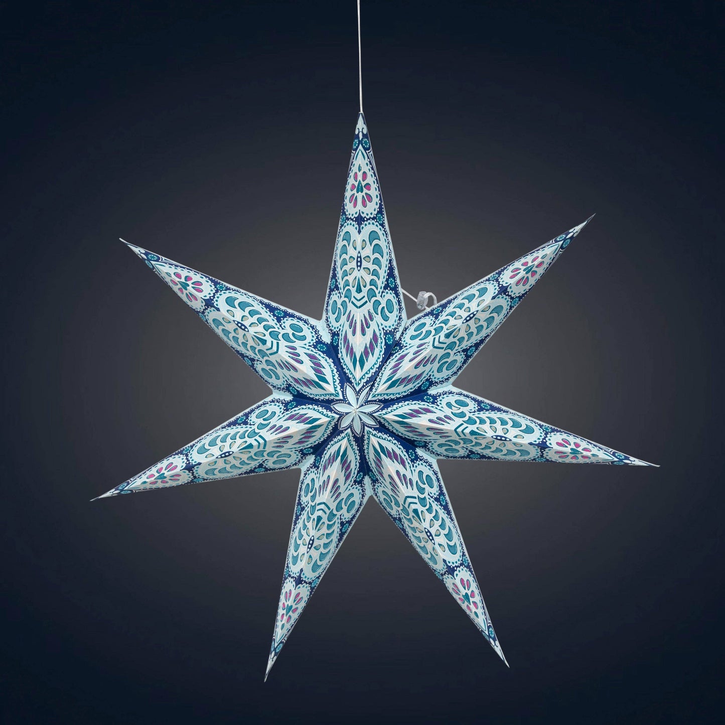 Phoenix 7 Point 23" Turquoise w/ Glitter Paper Star Lantern Light