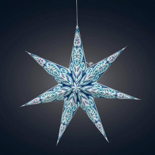 Phoenix 7 Point 23" Turquoise w/ Glitter Paper Star Lantern Light