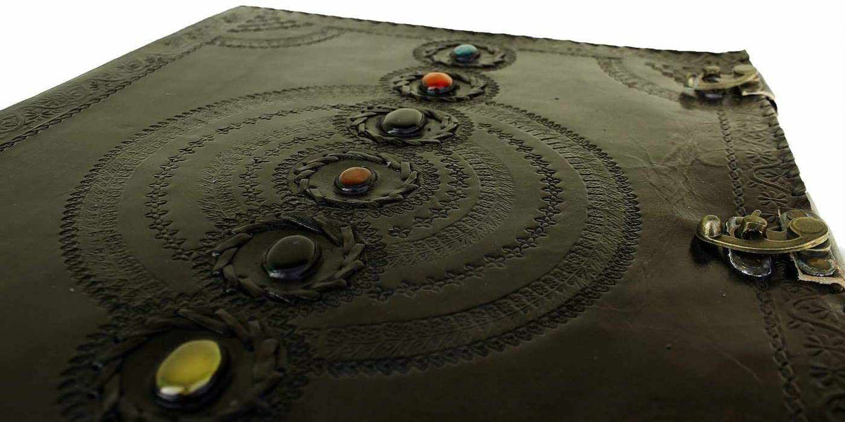 Chakra Stone Embossed Handmade Jumbo Leather Journal