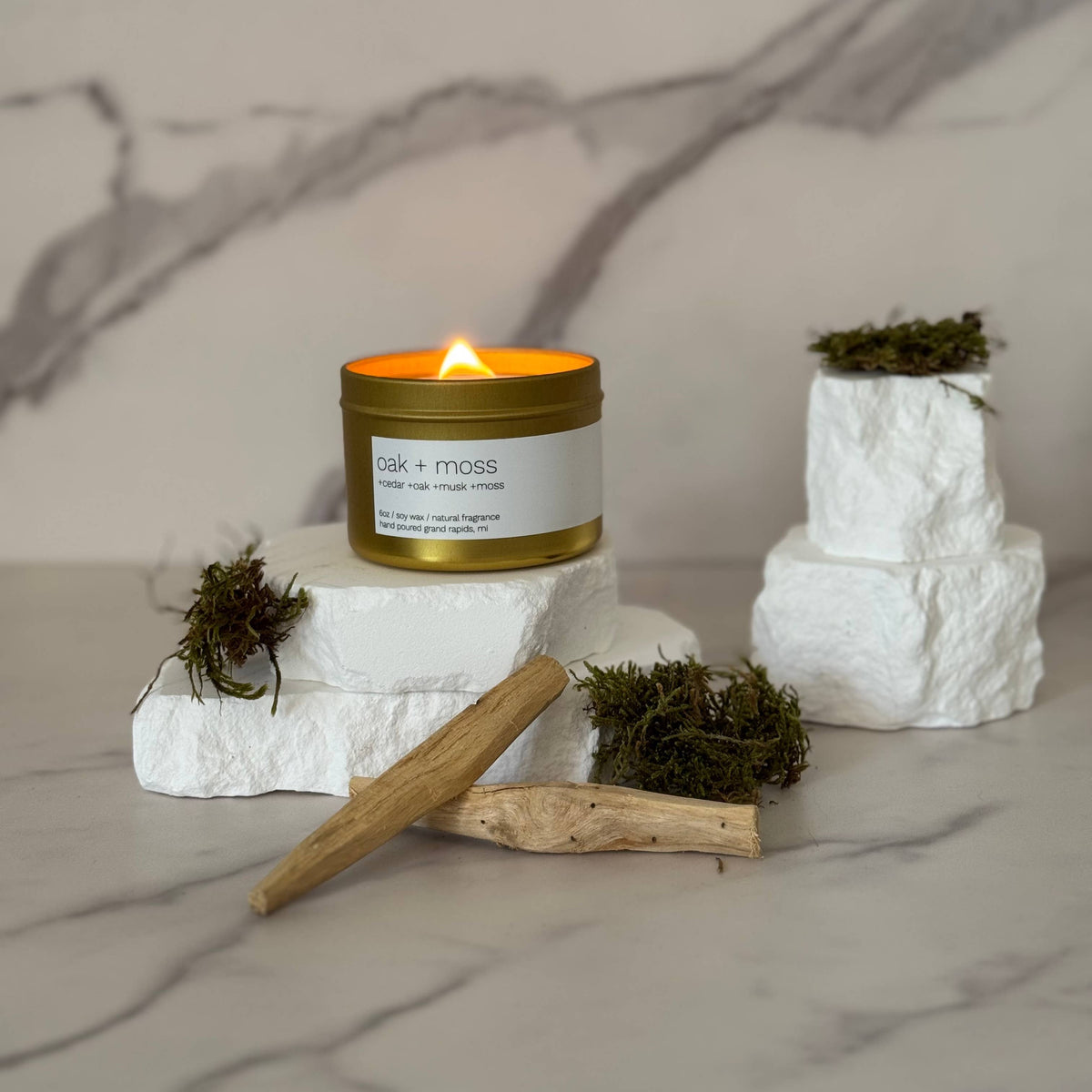 Oak + Moss 6oz Gold Tin Candle