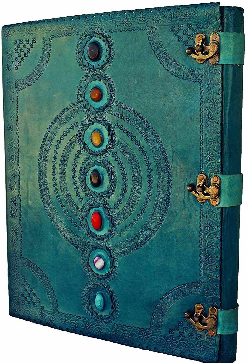Chakra Stone Embossed Handmade Jumbo Leather Journal